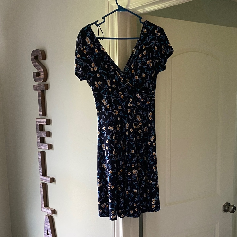 Kaileigh Dark Blue Floral Midi Dress